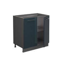 Vicco Lavandino da cucina Blu scuro lucido 80 cm con ripiano, PL Rovere