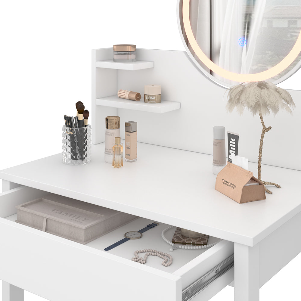 Vicco Tavolo da toeletta Bianco 60 cm con specchio a LED