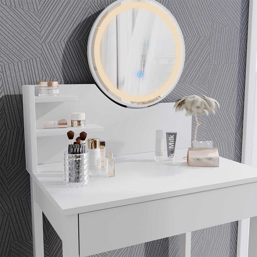 Vicco Tavolo da toeletta Bianco 60 cm con specchio a LED