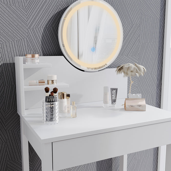Vicco Tavolo da toeletta Bianco 60 cm con specchio a LED