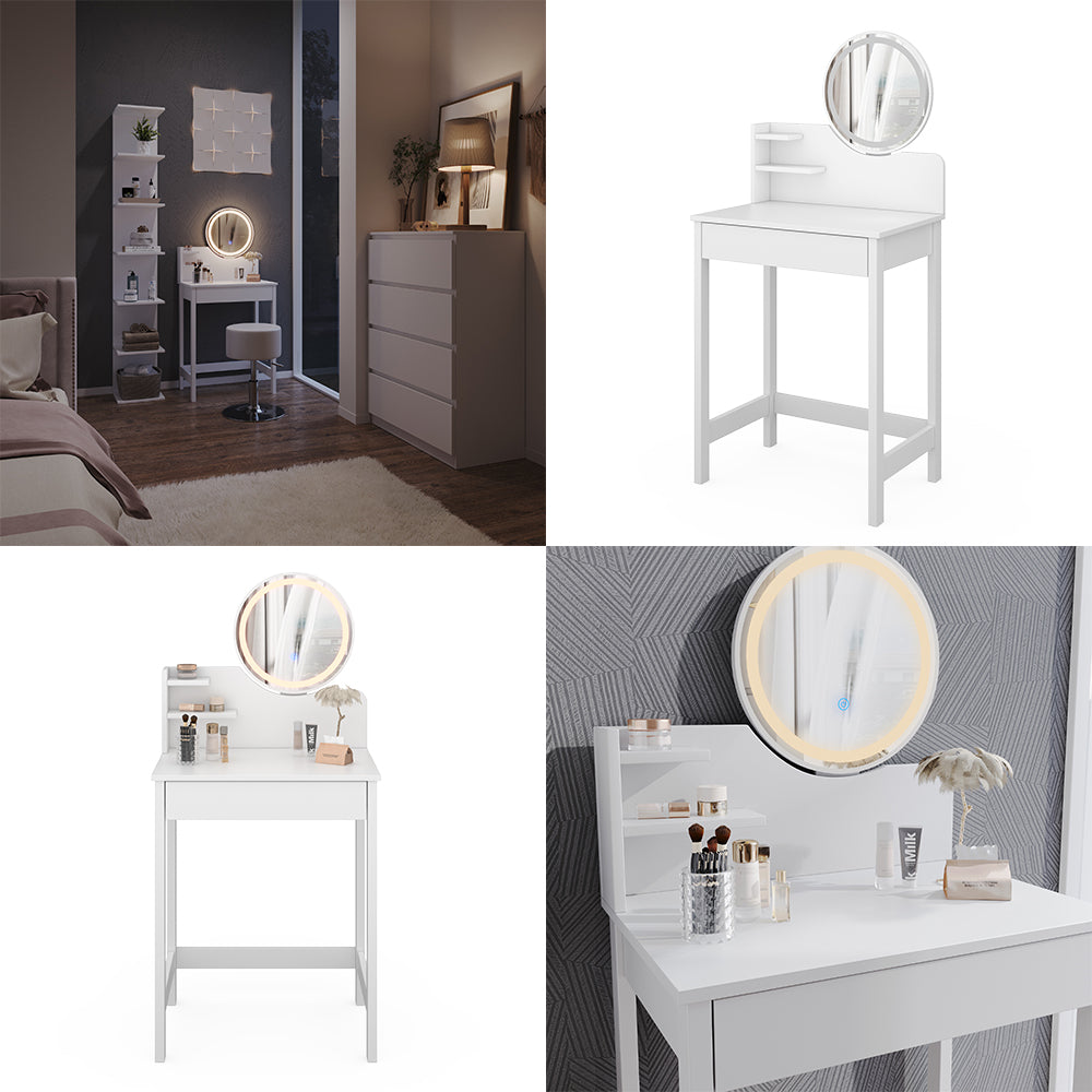 Vicco Tavolo da toeletta Bianco 60 cm con specchio a LED