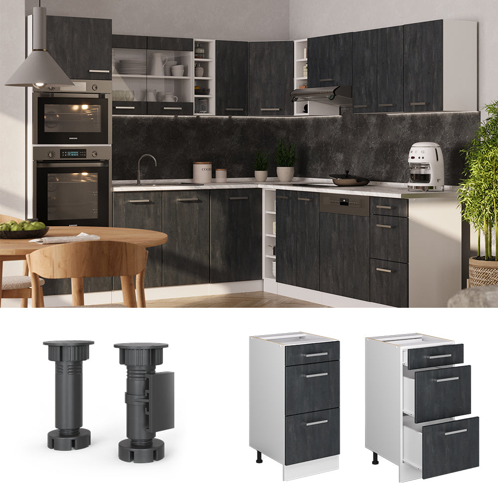 Vicco Mobiletto base per cucina Calcestruzzo nero 40 cm PL Rovere