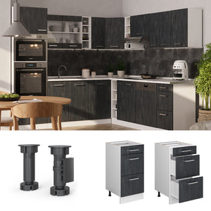 Vicco Mobiletto base per cucina Calcestruzzo nero 40 cm PL Rovere