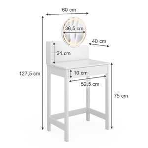 Vicco Tavolo da toeletta Bianco 60 cm con specchio a LED