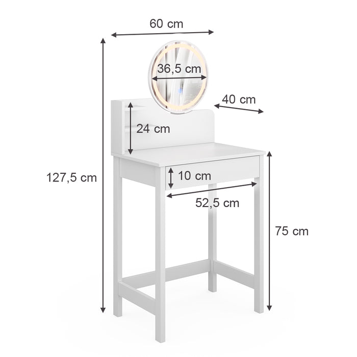 Vicco Tavolo da toeletta Bianco 60 cm con specchio a LED