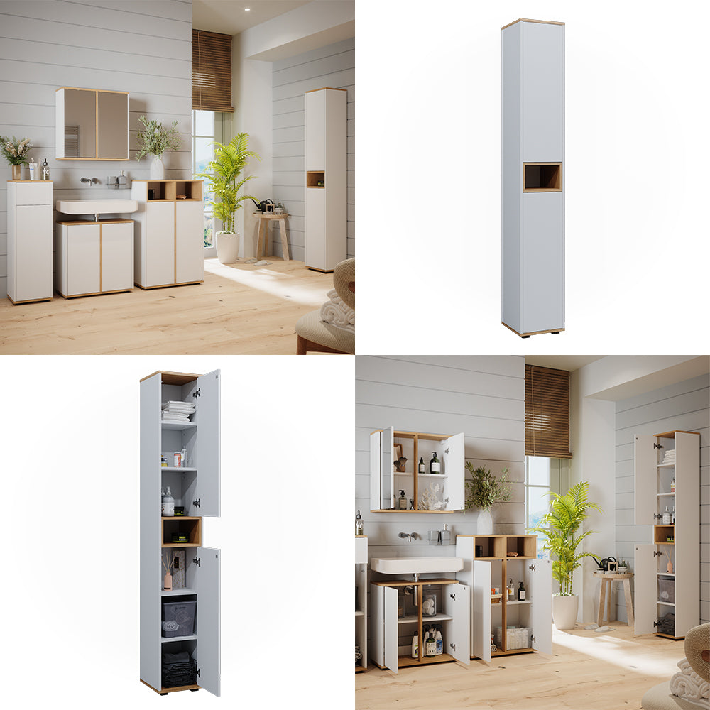 Vicco Armadio per il bagno Bianco/Artisan 30 x 192 cm con 2 porte