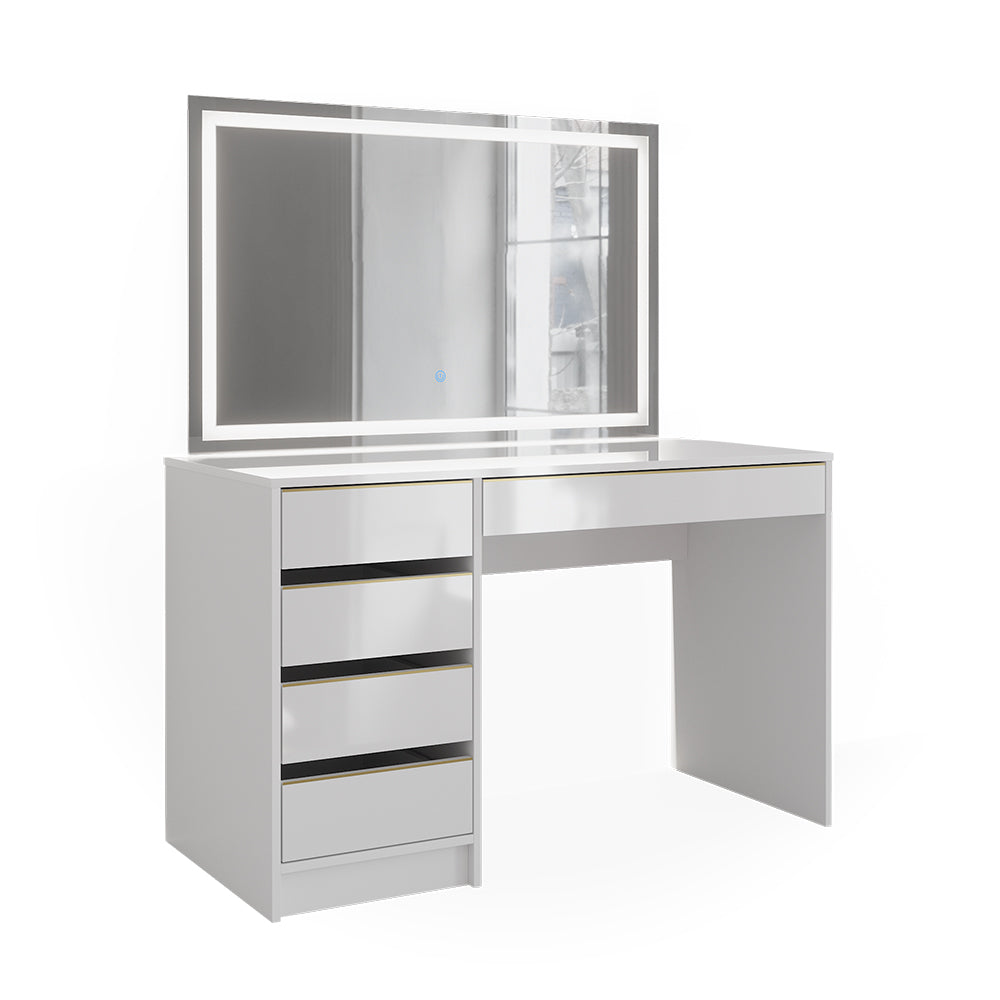 Vicco Tavolo da toilette Bianco/Oro 55 cm con specchio a LED