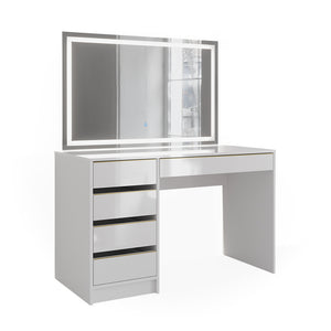 Vicco Tavolo da toilette Bianco/Oro 55 cm con specchio a LED