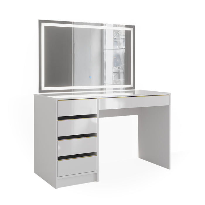 Vicco Tavolo da toilette Bianco/Oro 55 cm con specchio a LED
