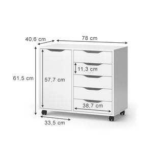 Vicco Credenza Bianco 40.6 x 61.5 cm con 5 cassetti e 1 anta