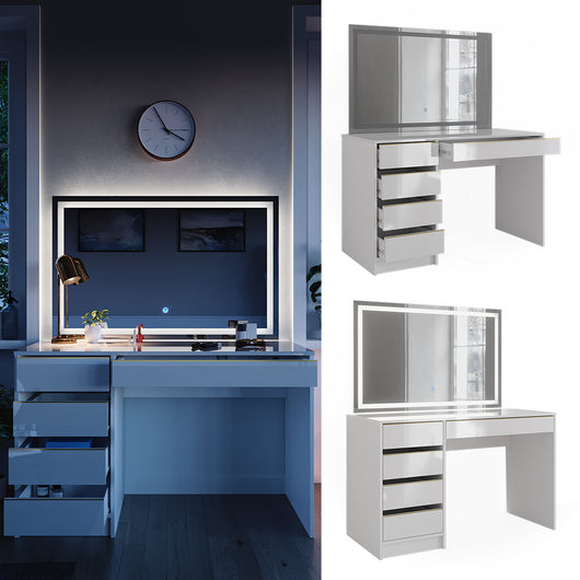 Vicco Tavolo da toilette Bianco/Oro 55 cm con specchio a LED