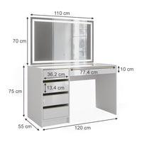 Vicco Tavolo da toilette Bianco/Oro 55 cm con specchio a LED