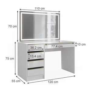 Vicco Tavolo da toilette Bianco/Oro 55 cm con specchio a LED