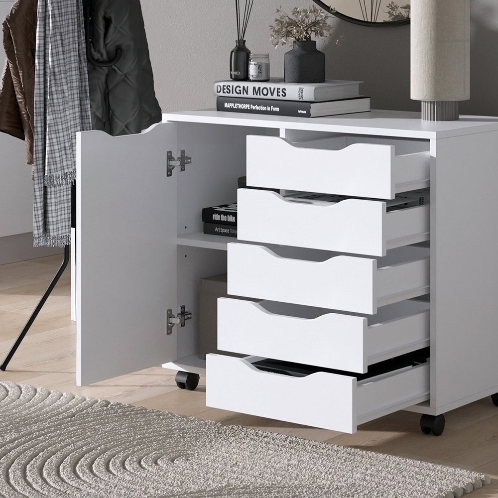 Vicco Credenza Bianco 40.6 x 61.5 cm con 5 cassetti e 1 anta