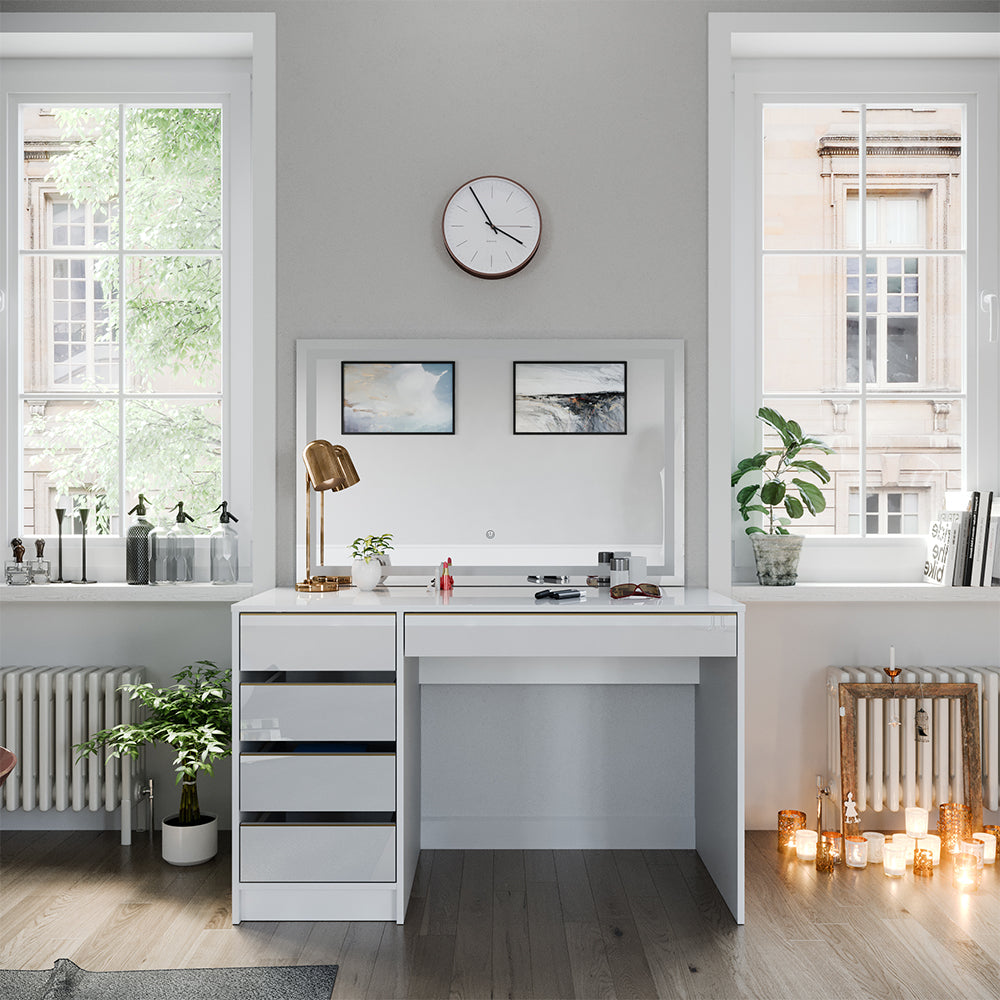 Vicco Tavolo da toilette Bianco/Oro 55 cm con specchio a LED