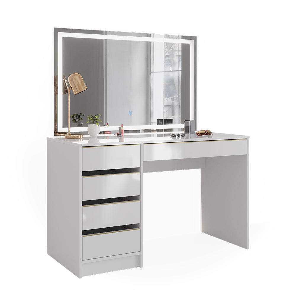 Vicco Tavolo da toilette Bianco/Oro 55 cm con specchio a LED