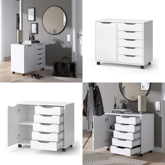 Vicco Credenza Bianco 40.6 x 61.5 cm con 5 cassetti e 1 anta