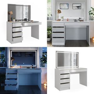 Vicco Tavolo da toilette Bianco/Oro 55 cm con specchio a LED