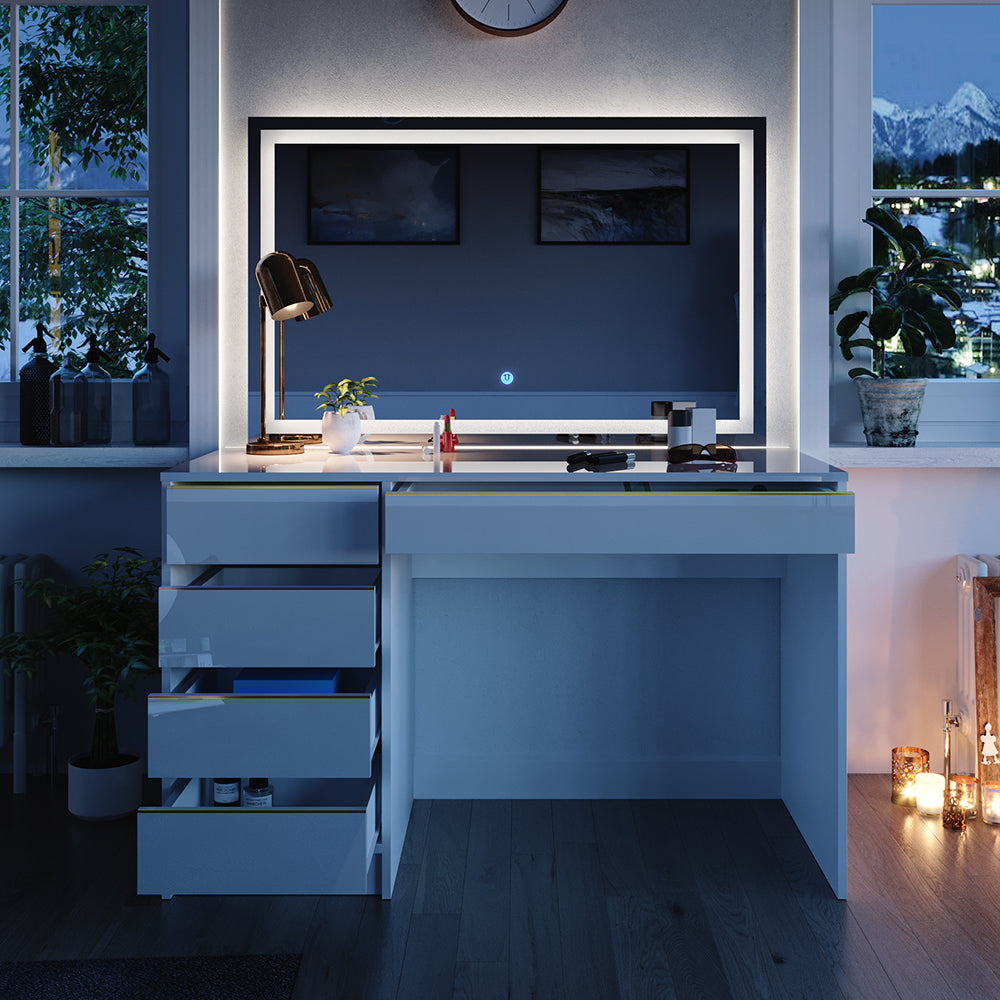 Vicco Tavolo da toilette Bianco/Oro 55 cm con specchio a LED