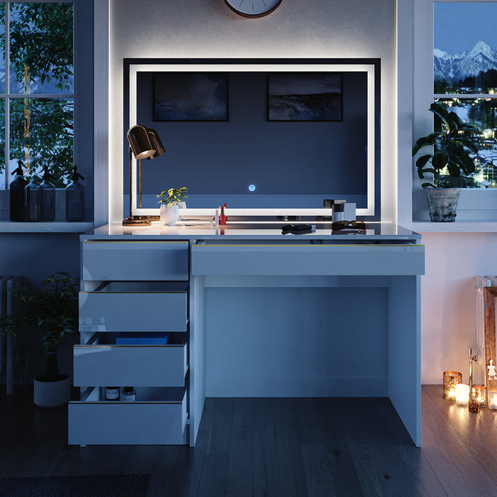 Vicco Tavolo da toilette Bianco/Oro 55 cm con specchio a LED