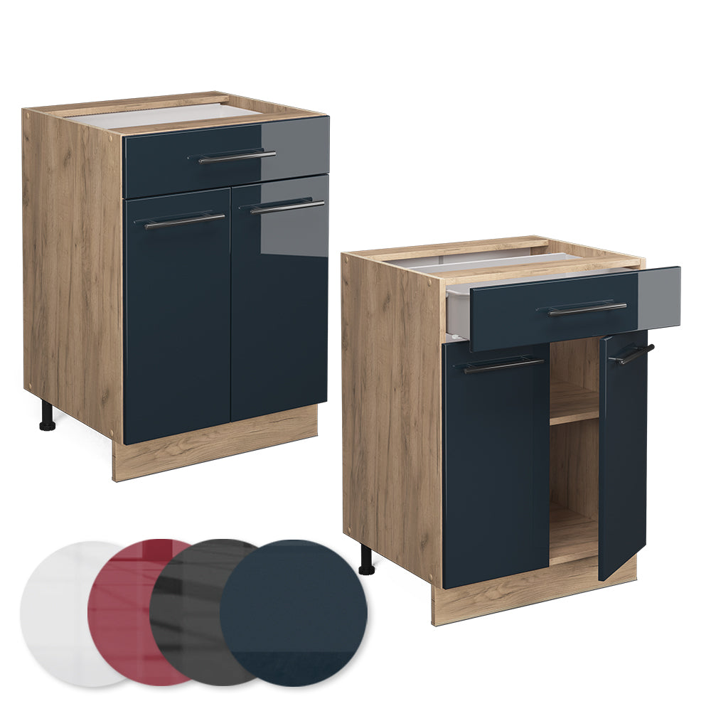 Vicco Basi da cucina  Blu scuro lucido 60 cm con cassetto, PL Antracite