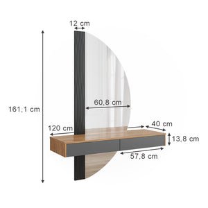 Vicco Tavolo da toeletta Grigio 120 cm con 2 cassetti
