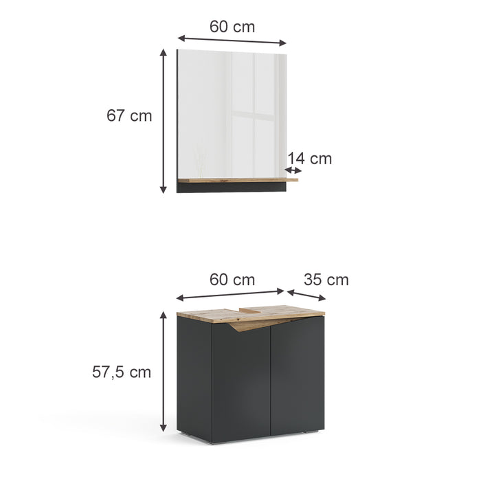 Vicco Set di mobili da bagno Antracite 2 parti
