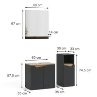 Vicco Combinazione di mobili da bagno Antracite 3 pezzi, con cabinet midi