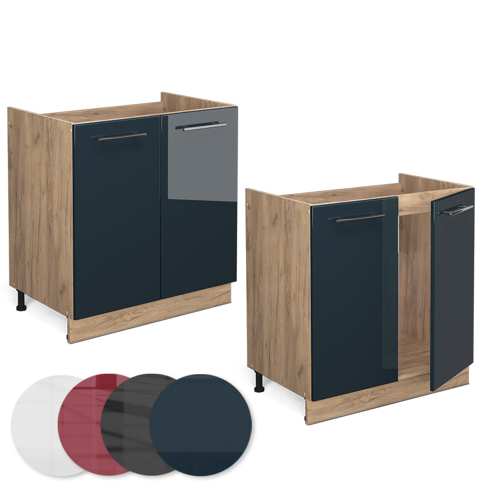 Vicco Mobiletti da cucina  Blu scuro lucido 80 cm , PL Rovere