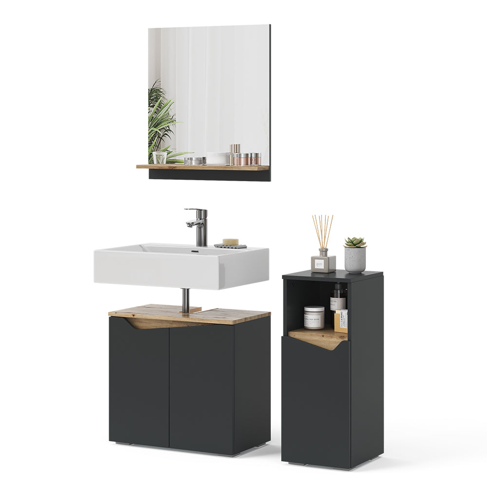 Vicco Combinazione di mobili da bagno Antracite 3 pezzi, con cabinet midi