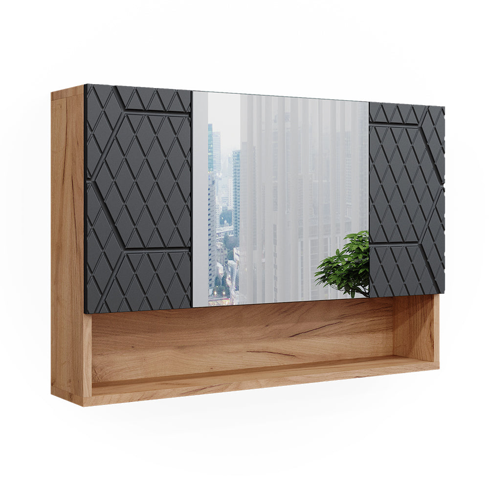 Vicco Specchio contenitore bagno Antracite a righe 80.1 x 55 cm