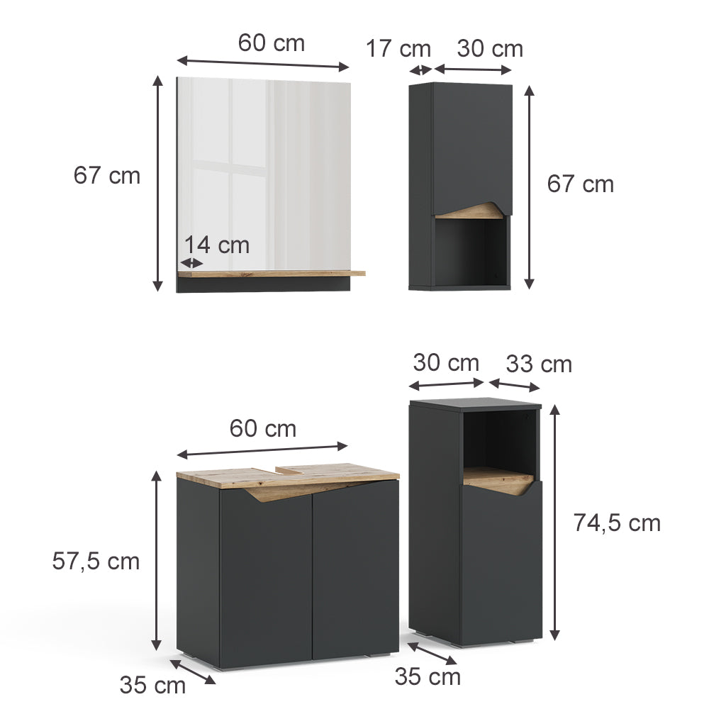 Vicco Combinazione di mobili da bagno Antracite 4 parti