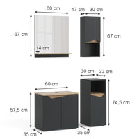 Vicco Combinazione di mobili da bagno Antracite 4 parti