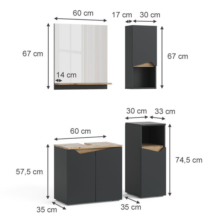Vicco Combinazione di mobili da bagno Antracite 4 parti