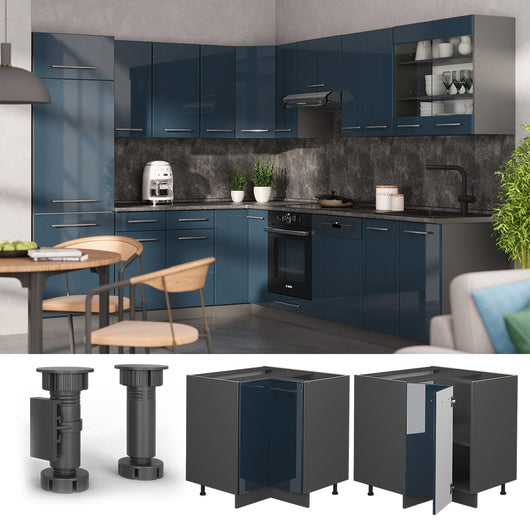 Vicco Base ad angolo Blu scuro lucido 80.5 cm , PL Rovere