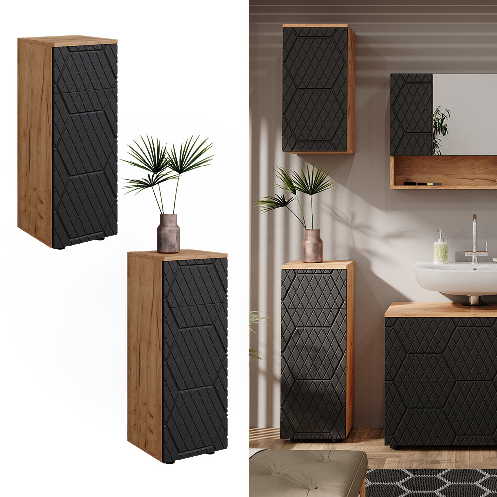 Vicco Mobiletto bagno Antracite con struttura a nido d'ape 30 x 81 cm con 1 cassetto, 2 scomparti, bagno