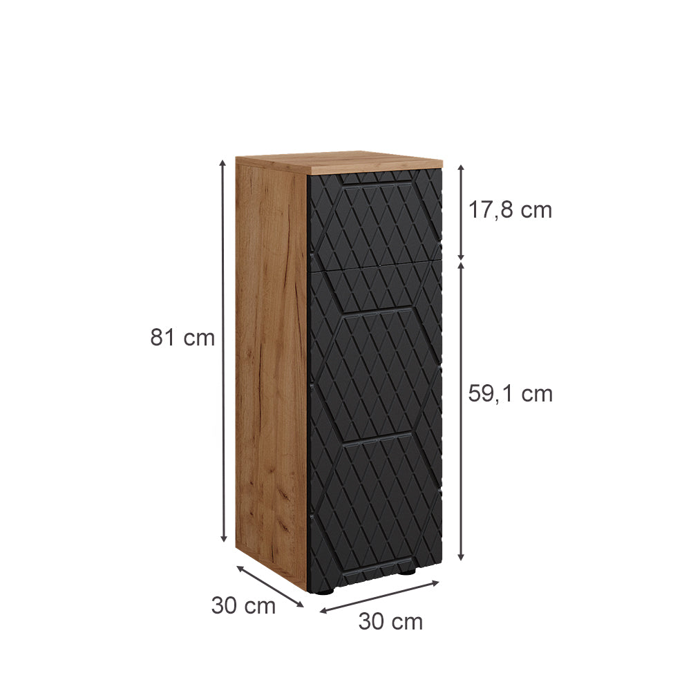 Vicco Mobiletto bagno Antracite con struttura a nido d'ape 30 x 81 cm con 1 cassetto, 2 scomparti, bagno