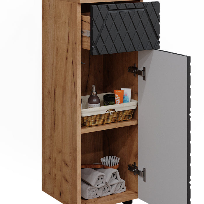 Vicco Mobiletto bagno Antracite con struttura a nido d'ape 30 x 81 cm con 1 cassetto, 2 scomparti, bagno