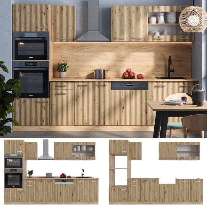 Vicco Cucina componibile Rovere artigianale/rovere Goldkraft 300 cm con armadio alto, PL Rovere