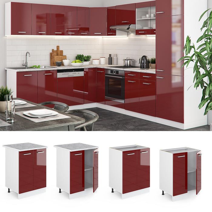 Vicco Mobiletto base cucina Rosso lucido 60 cm , PL Rovere