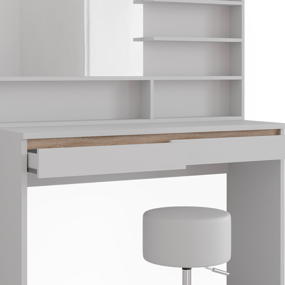 Vicco Tavolino da toilette Bianco 120 cm con mensola a specchio e sgabello