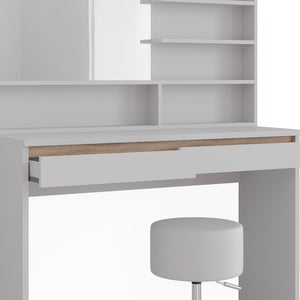 Vicco Tavolino da toilette Bianco 120 cm con mensola a specchio e sgabello