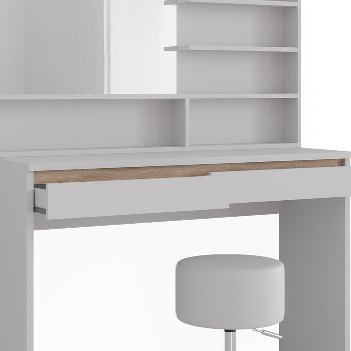 Vicco Tavolino da toilette Bianco 120 cm con mensola a specchio e sgabello