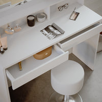 Vicco Tavolino da toilette Bianco 120 cm con mensola a specchio e sgabello