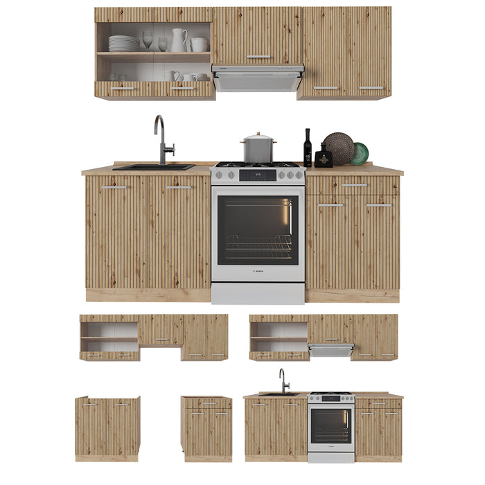 Vicco Cucina componibile Rovere artigianale/rovere Goldkraft 200 cm , AP Marble