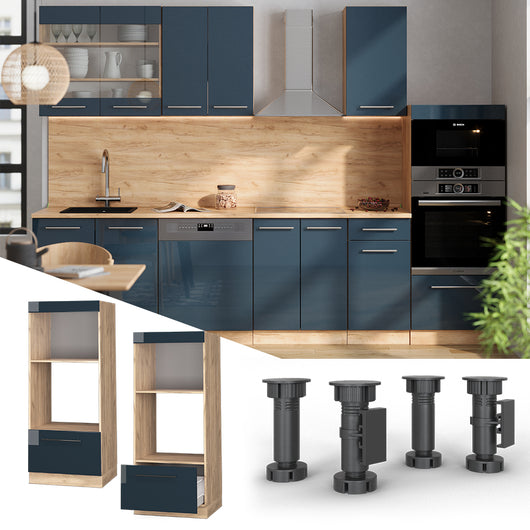 Vicco Set mobili bagno Blu scuro lucido 60 cm aperto