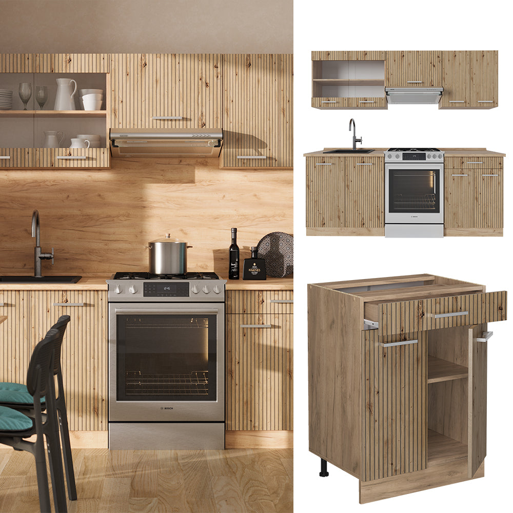 Vicco Cucina componibile Rovere artigianale/rovere Goldkraft 200 cm , AP Marble