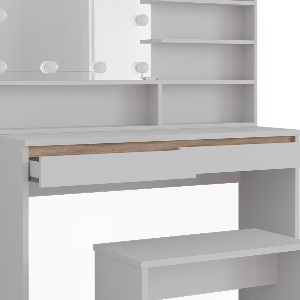 Vicco Tavolo da toilette Bianco 120 cm con ripiano a specchio, panca e illuminazione a LED