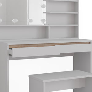 Vicco Tavolo da toilette Bianco 120 cm con ripiano a specchio, panca e illuminazione a LED