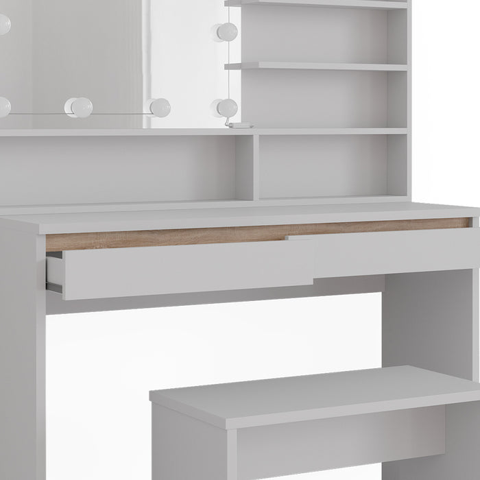 Vicco Tavolo da toilette Bianco 120 cm con ripiano a specchio, panca e illuminazione a LED